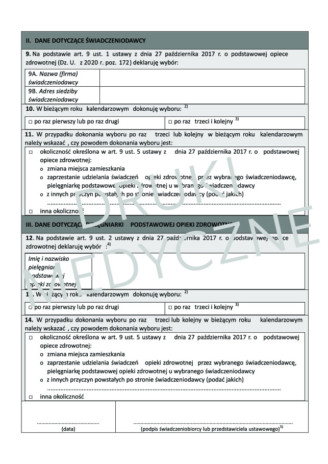 formularz deklaracji wyboru pielęgniarki podstawowa opieka zdrowotna