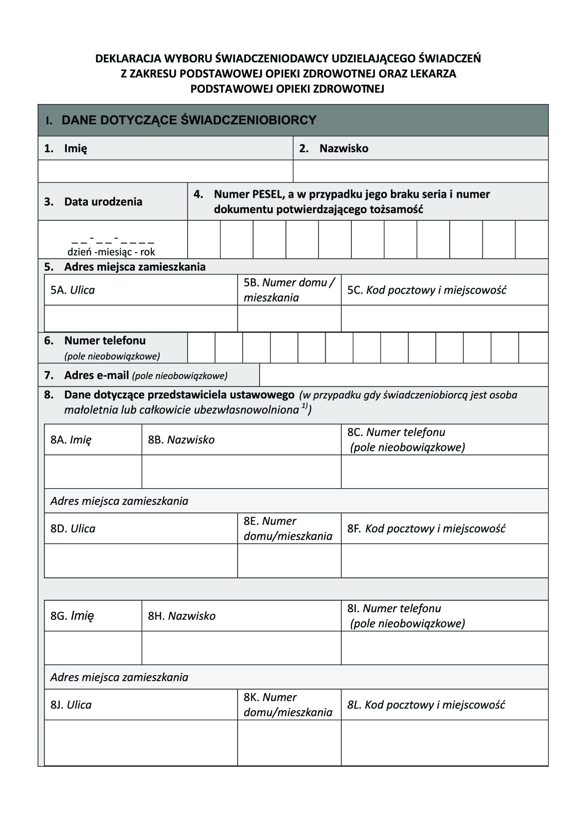 deklaracja wyboru lekarza poz druk a4 formularz świadczeniodawcy