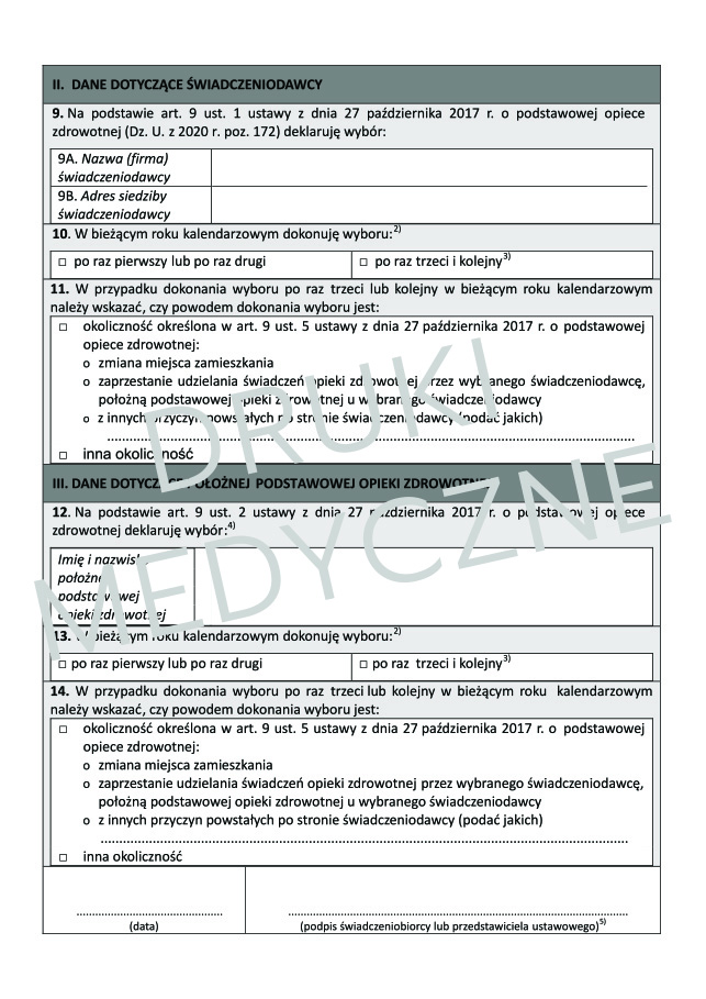 deklaracja wyboru położnej poz druk a4 formularz nfz