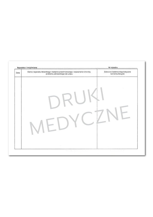 karta historii choroby dokumentacja medyczna druk wkładka A5