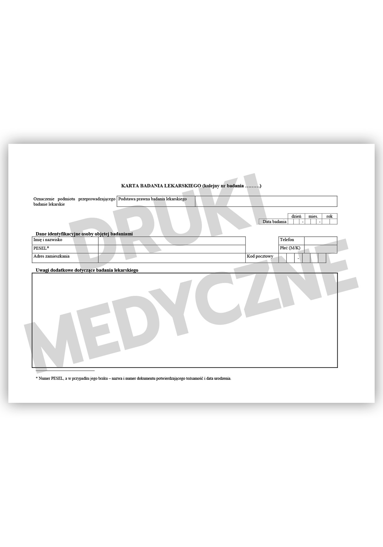 karta badania lekarskiego kierowcy 3xA5 komplet 100 szt