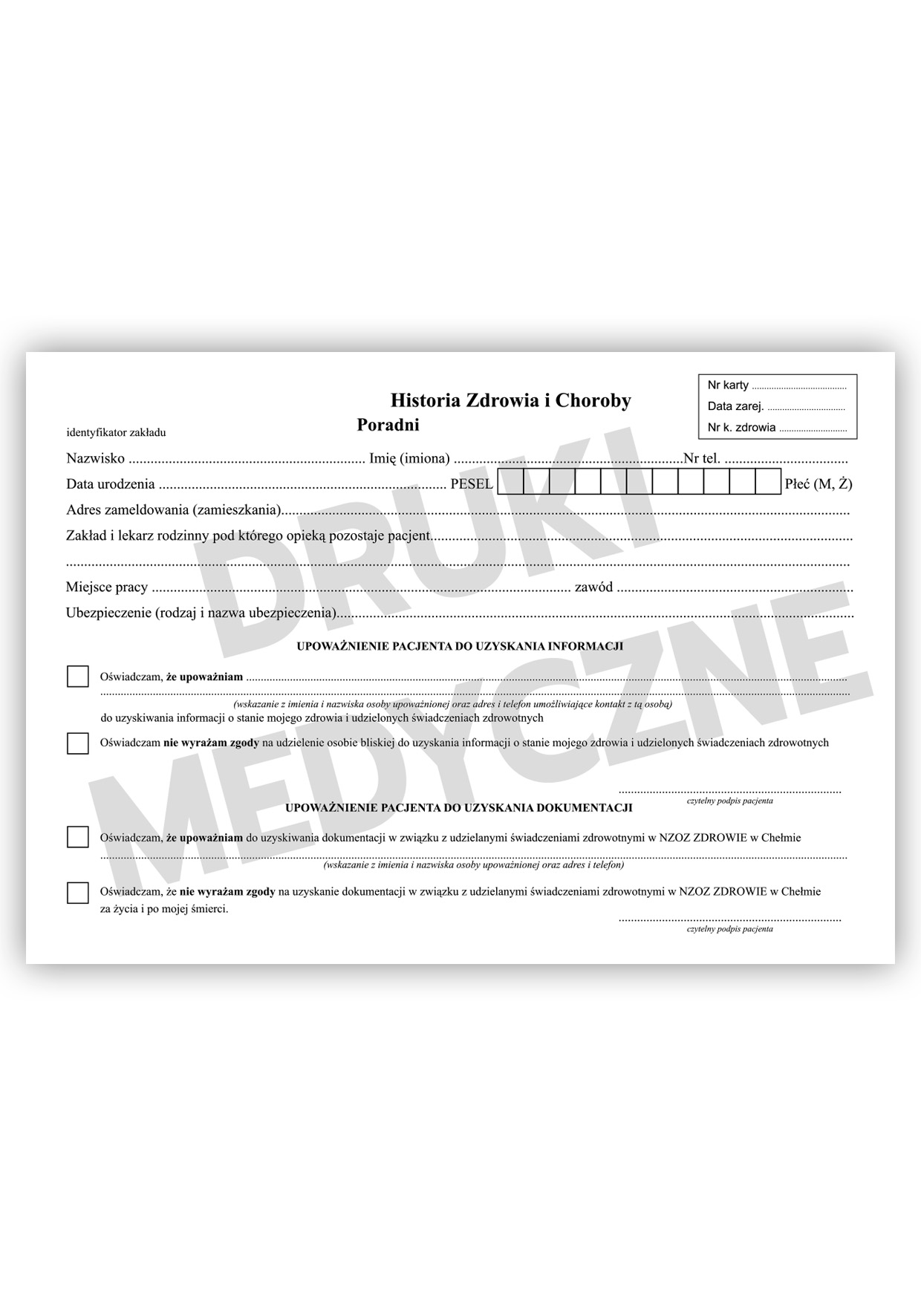 historia zdrowia i choroby 2xA5 składana