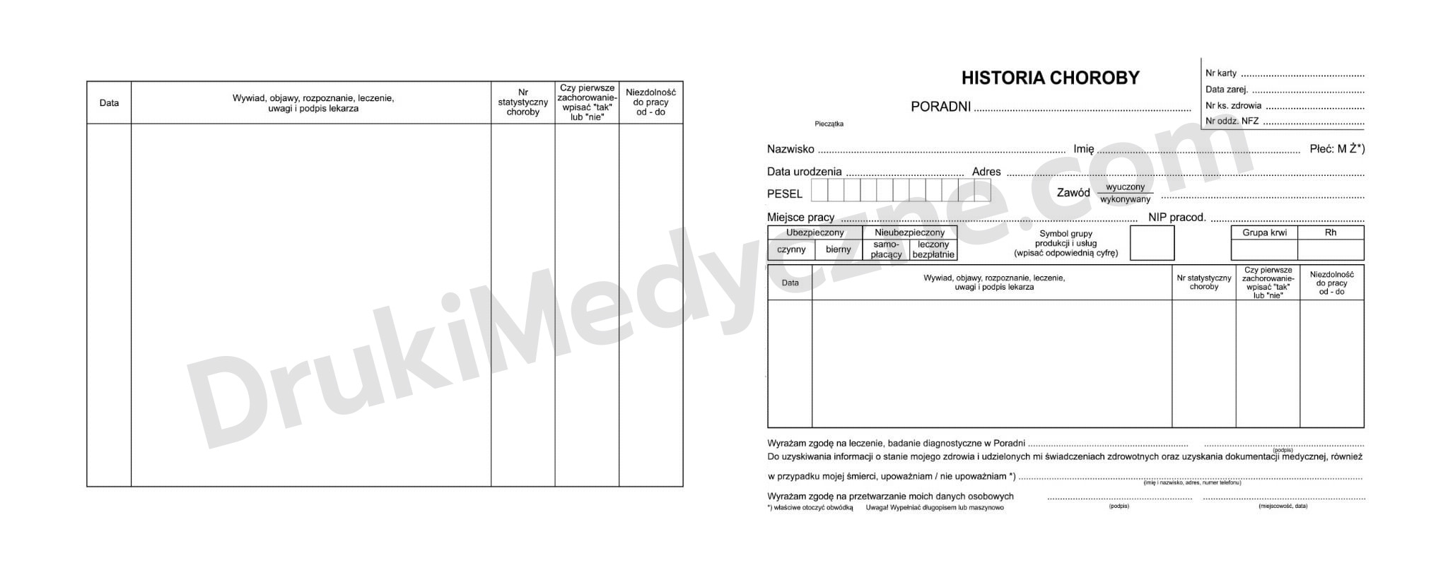 Historia choroby poradni z oświadczeniem druk 2xA5 bloczek 50 kartek