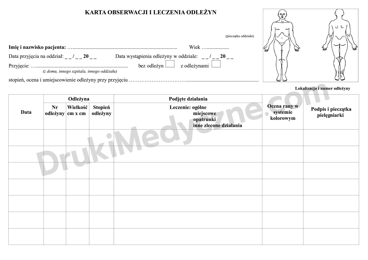 Karta Obserwacji i Leczenia Odleżyn A4 druk medyczny