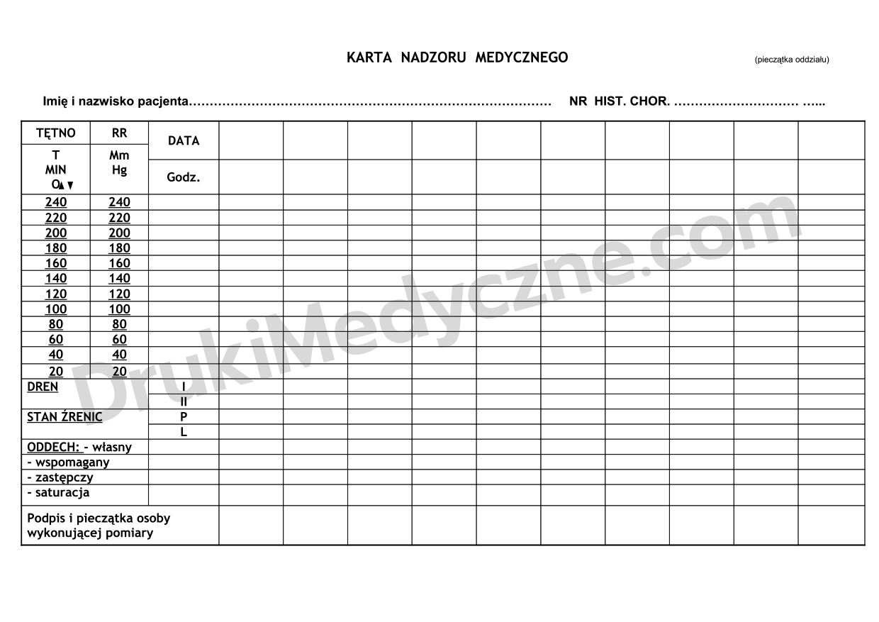 Karta Nadzoru Medycznego A4 druk medyczny