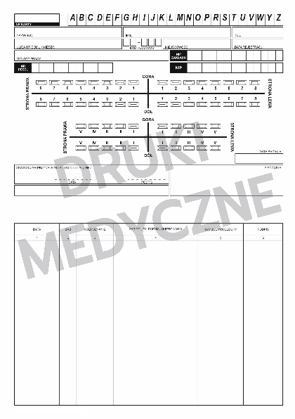 Karta stomatologiczna A4 dwustronna karton 220 g schemat uzębienia i dane pacjenta