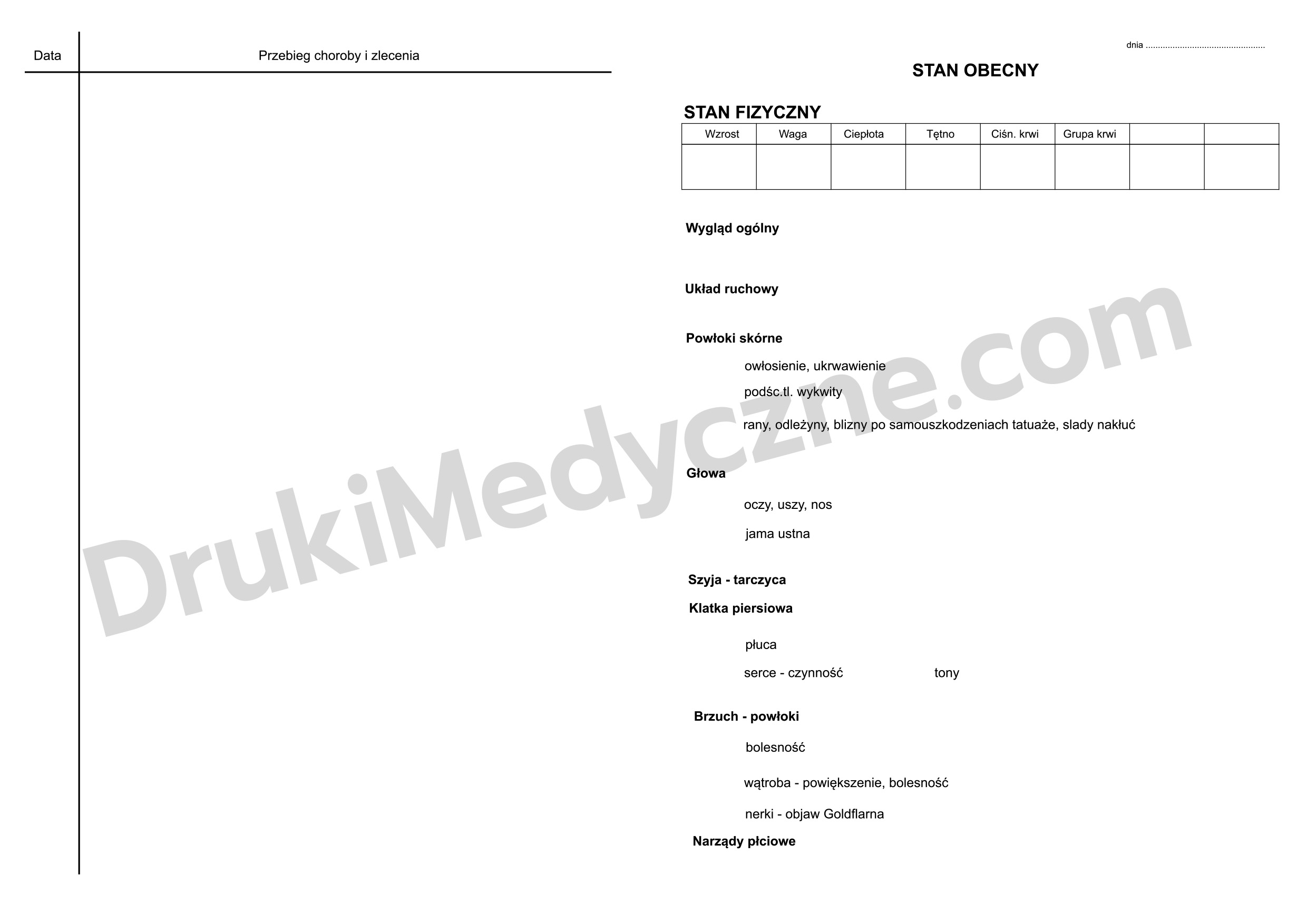 Wkładka do historii choroby poradni zdrowia psychicznego druk 2xA4 bloczek 100 kartek