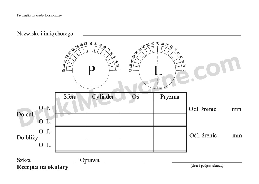 Recepta na okulary – przód formularza A6