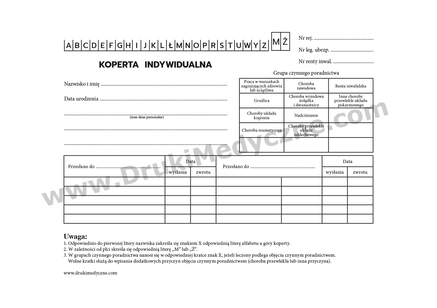 Koperta Indywidualna Mz/Og-5 druk medyczny do dokumentacji pacjenta